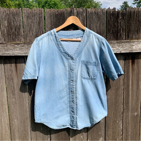 First Class Tops - Vintage Faded Denim Jersey Cut Top